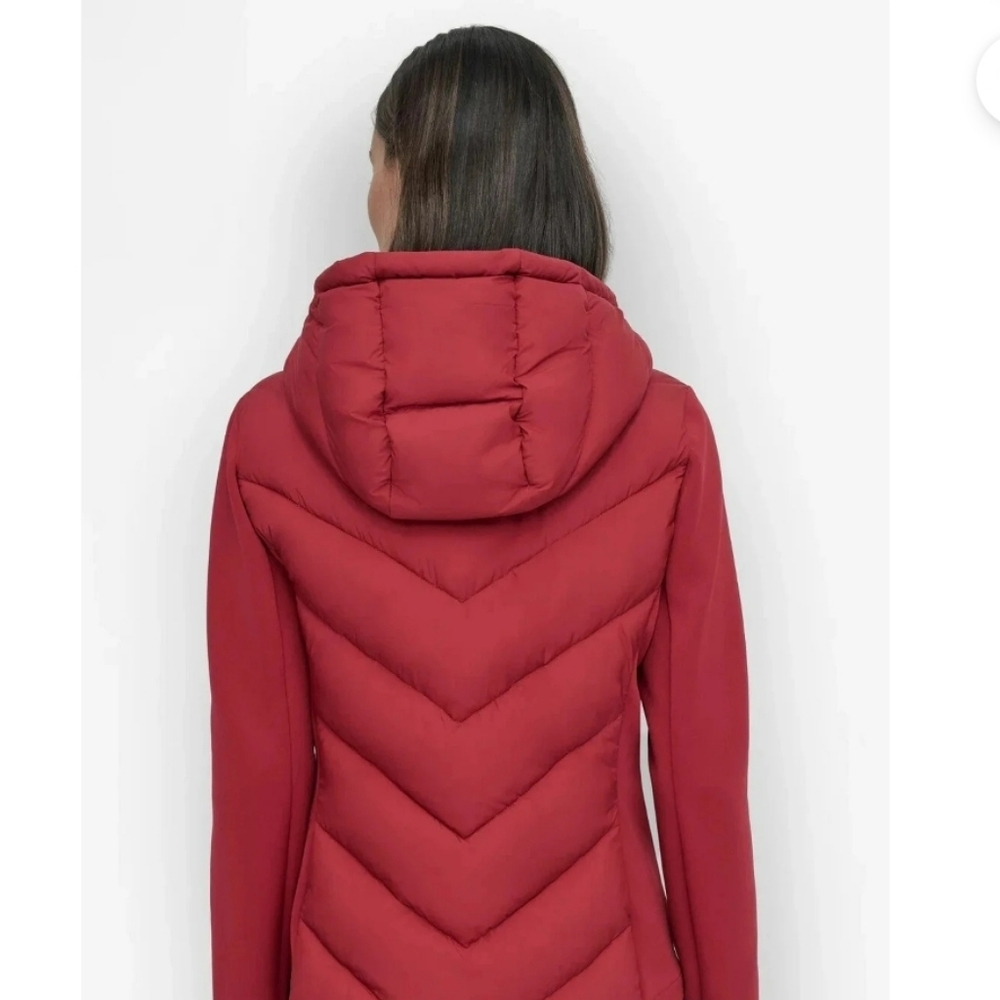DKNY Women's Vibrant Red Hooded Puffer Jacket - Picture 2 of 6
